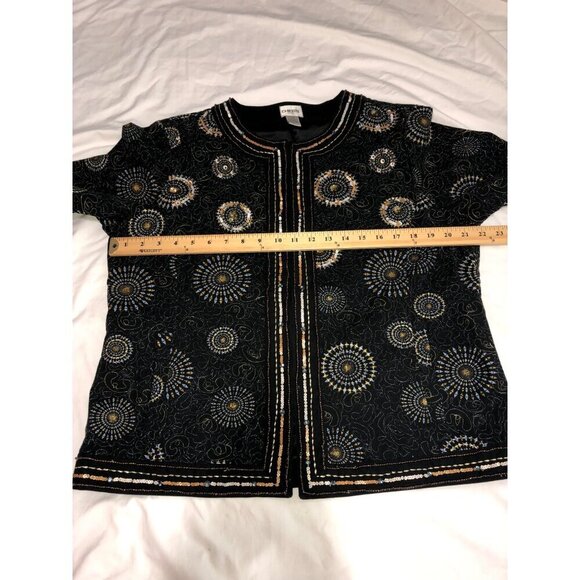 Chicos Embroidered Jacket Size 2 US L 12 Black Embroidered Metallic Sequin Beads - Picture 5 of 11